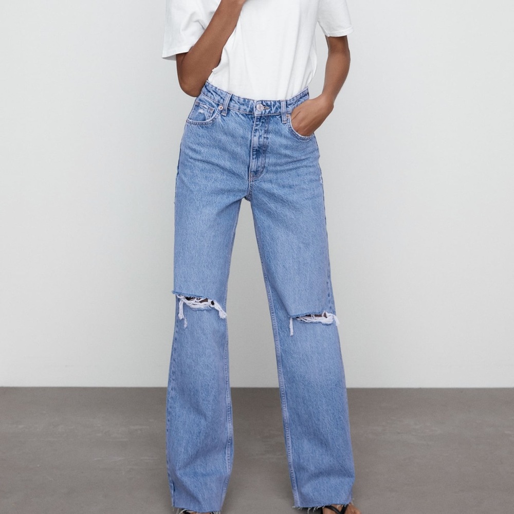 Wide leg full length ripped Jean from Zara - size 30